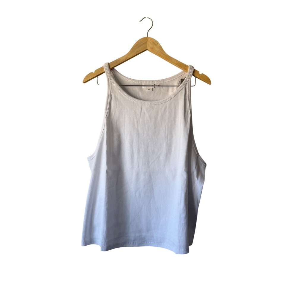 Minimalist Basic Plus Size White Ribbed Scoop Neck Tank Top 2X/3X